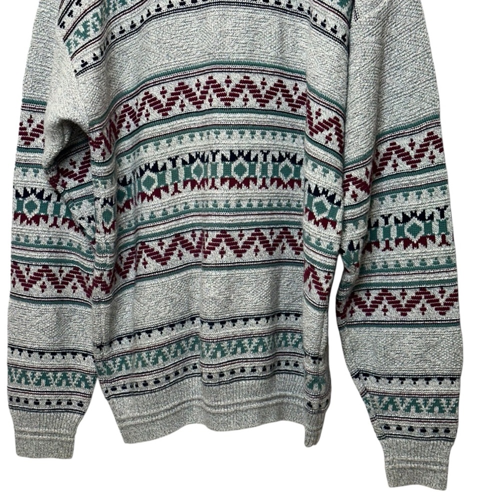 Vintage 90s Jantzen Textured Gray & Teal Crew Neck Sweater Unisex Size XL Tall - Picture 6 of 11